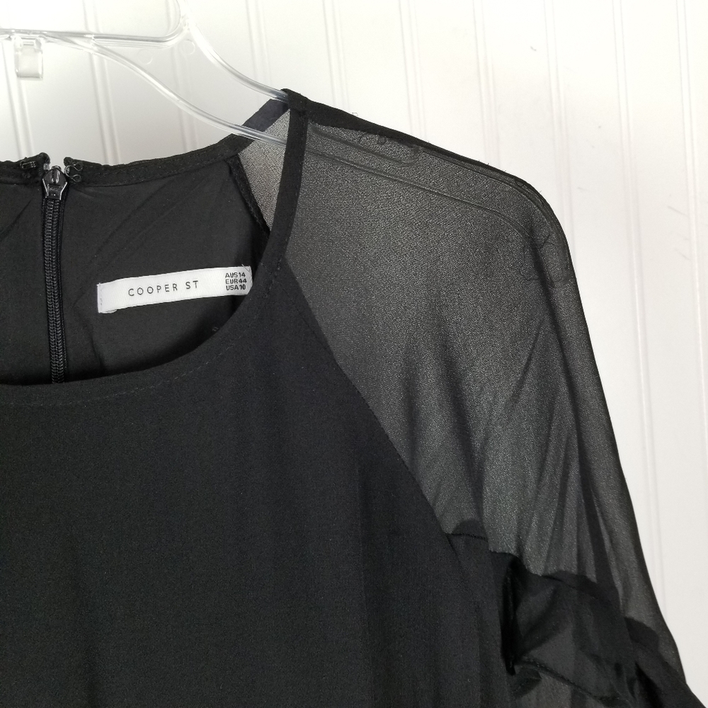 Cooper St Tiered Dress Size 10 Black Lined Asymmetric Long Sleeve Sleeve Ruffles - Picture 5 of 12